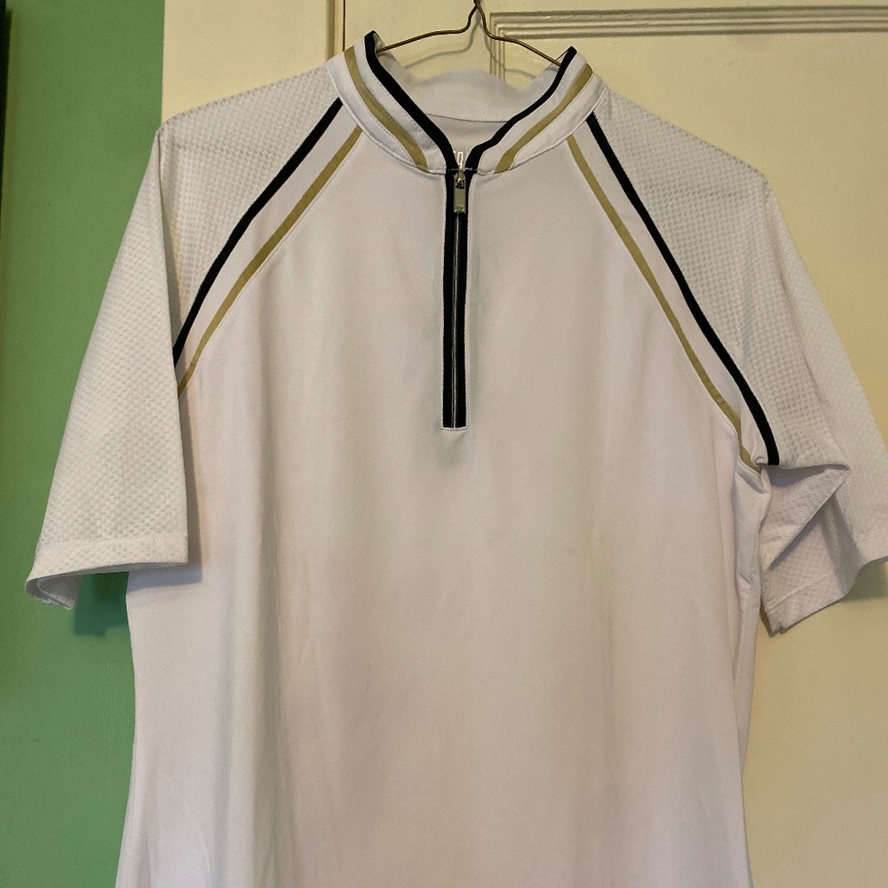 Womens Wht/Gold/Black Golf Shirt Sz M